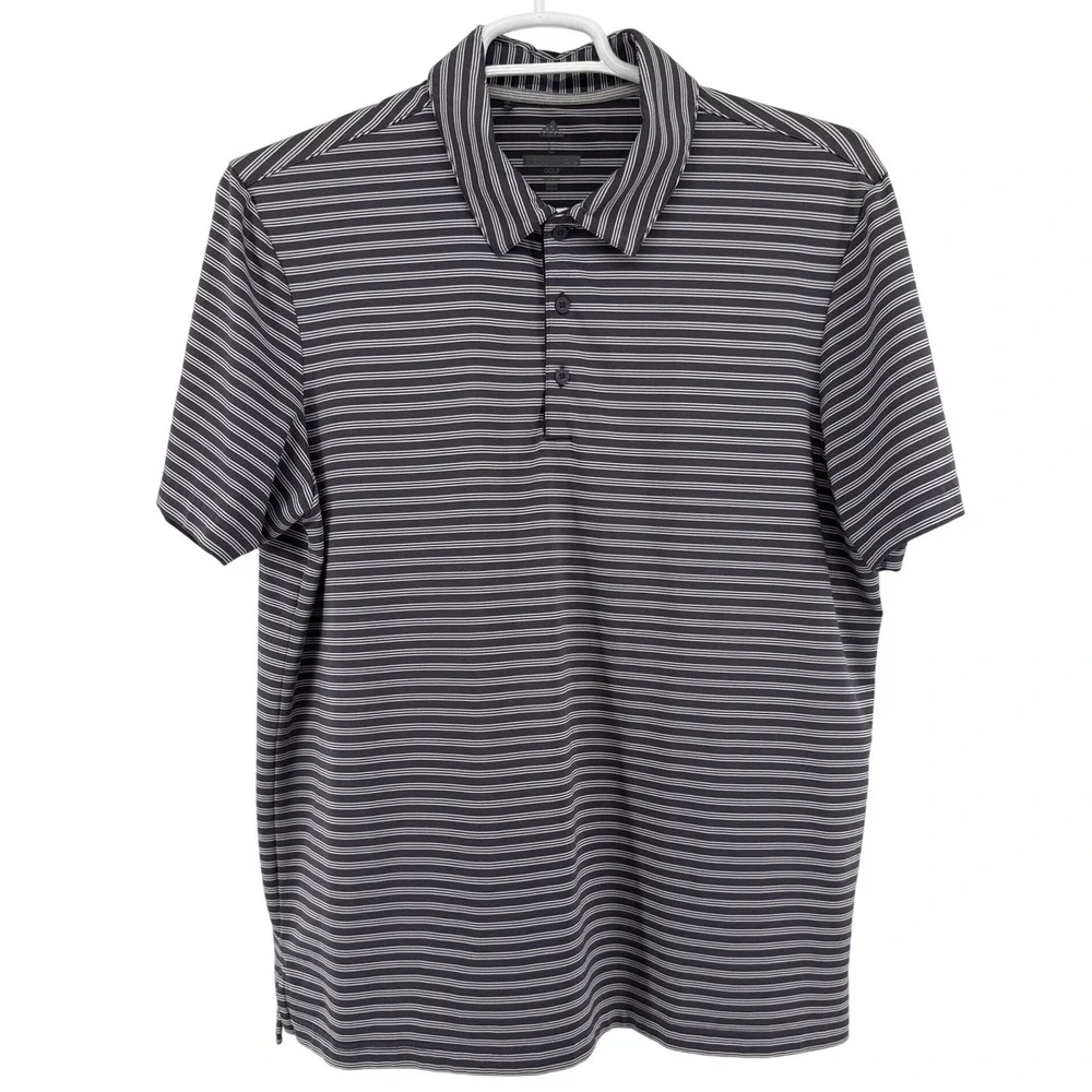 Adidas Golf Mens Large Polo Shirt Grey White Striped Innisbrook Short Sleeve L